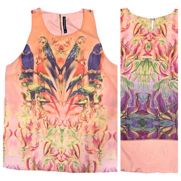 Walter Baker Tropical Parrot Jungle Tank Top High-Low Hem Size L - Picture 12 of 12